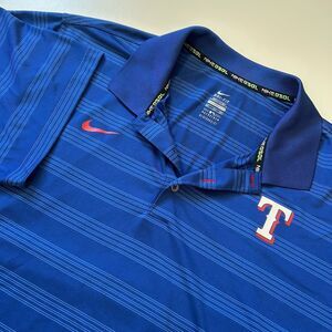 Nike Dri-Fit Texas Rangers Baseball Blue Striped Polo Shirt Licensed Men’s XXL